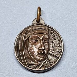 Vintage St Catherine Siena & Holy Spirit Dove Medal France Pendant